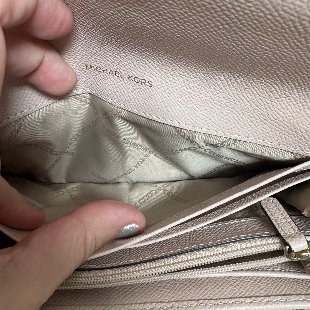 Michael Kors MK envelope clutch wallet on chain WOC cream blush gold cute EUC - Picture 11 of 17